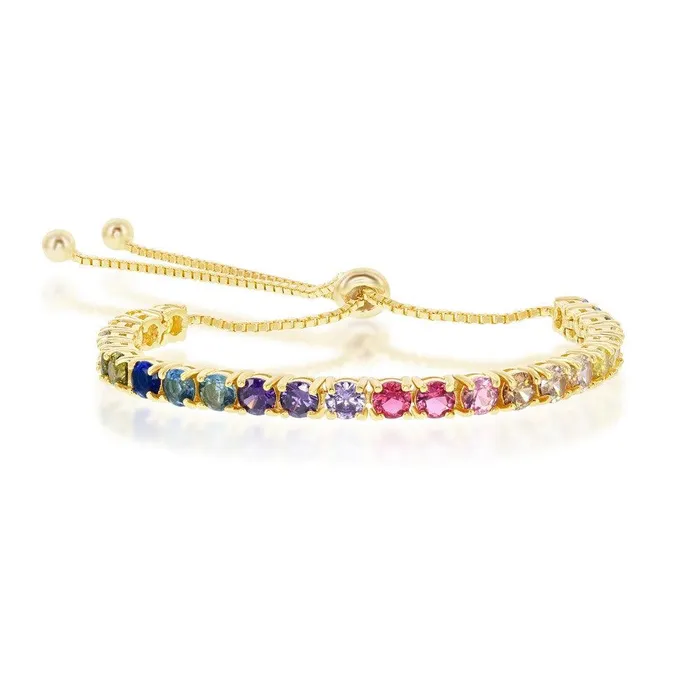 Sterling Silver GP Rainbow CZ 4mm Adjustable Bolo Bracelet Classic Bracelets