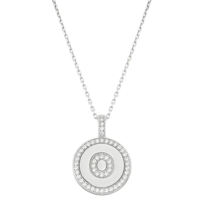Sterling Silver Micro Pave Circle O Pendant Chain Classic Necklaces