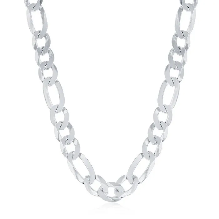 Sterling Silver Rhodium Plated 75mm Figaro Chain 22 Classic Rings