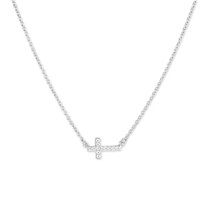 Sterling Silver Small Micro Pave Cross Necklace Classic Necklaces
