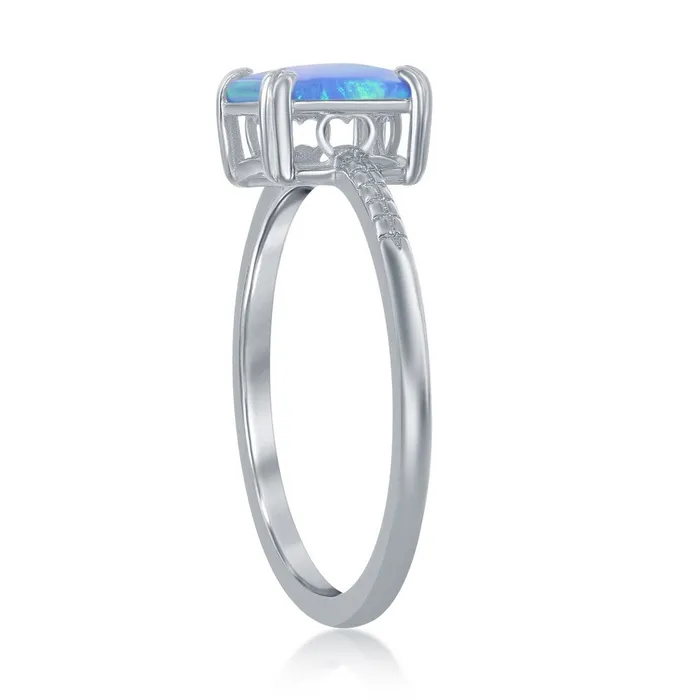 Sterling Silver Square Blue Opal Beaded Band Ring W2527 Classic Rings