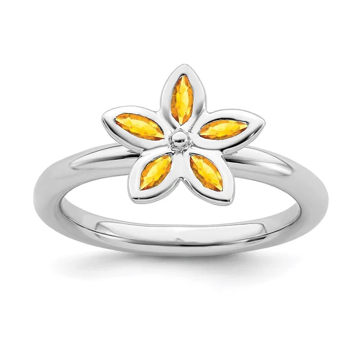 Sterling Silver Stackable Expressions Citrine Flower Ring QSK489 Stackable Expressions Rings