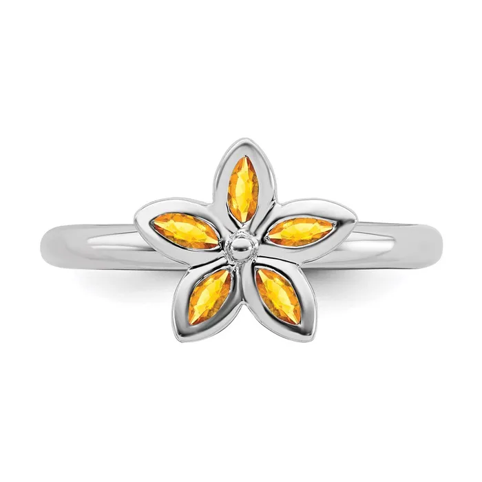 Sterling Silver Stackable Expressions Citrine Flower Ring QSK489 Stackable Expressions Rings