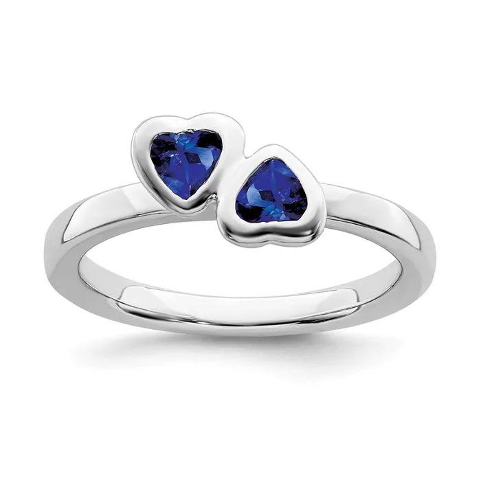 Sterling Silver Stackable Expressions Cr Sapphire Double Heart Ring QSK406 Stackable Expressions Rings