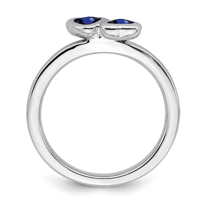 Sterling Silver Stackable Expressions Cr Sapphire Double Heart Ring QSK406 Stackable Expressions Rings