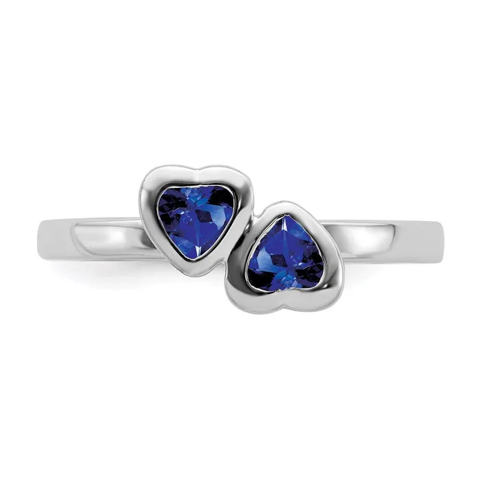 Sterling Silver Stackable Expressions Cr Sapphire Double Heart Ring QSK406 Stackable Expressions Rings