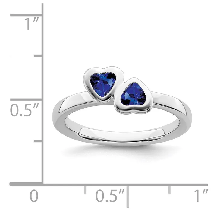 Sterling Silver Stackable Expressions Cr Sapphire Double Heart Ring QSK406 Stackable Expressions Rings
