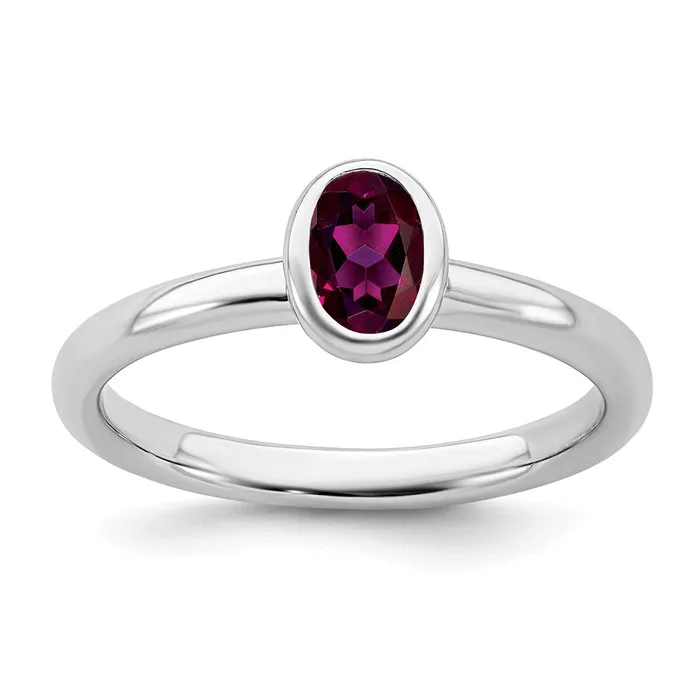 Sterling Silver Stackable Expressions Oval Rhodolite Garnet Ring QSK439 Stackable Expressions Rings