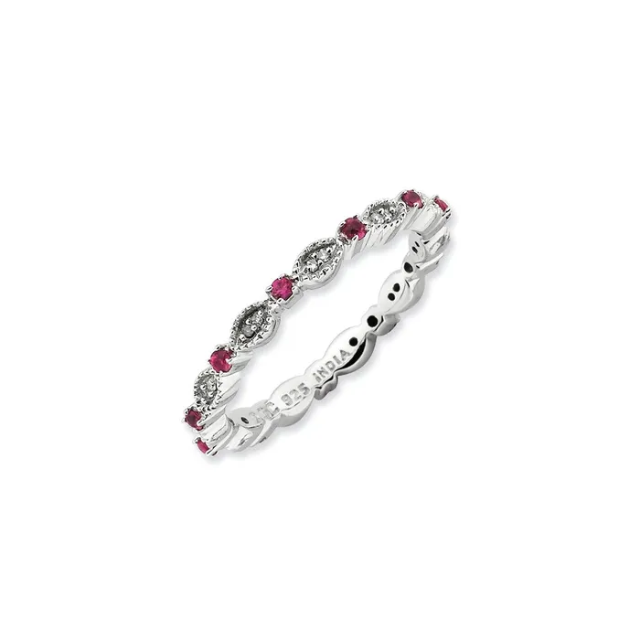 Sterling Silver Stackable Expressions Polished Created Ruby Dia Ring QSK647 Stackable Expressions Rings