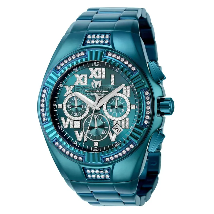 TechnoMarine Bracelets Technomarine Mens Chronograph Watch Cruise Crystal Green Dial Bracelet TM121233