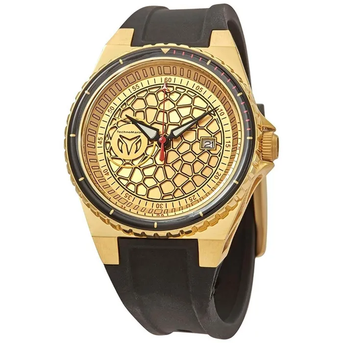 TechnoMarine Rings Technomarine Mens Quartz Watch TechnoCell Gold Tone Dial Black Strap TM318056