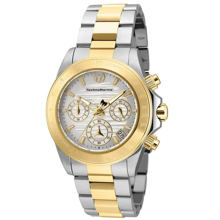 Technomarine Womens Chrono Watch Manta Ray White Dial Two Tone Bracelet TM219011 TechnoMarine Bracelets