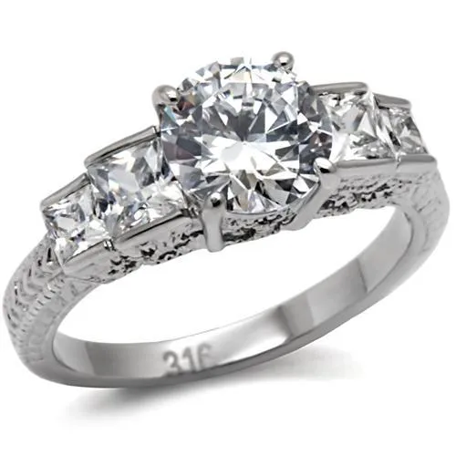 TK057 High polished no plating Stainless Steel Ring with AAA Grade CZ in Clear Alamode Rings