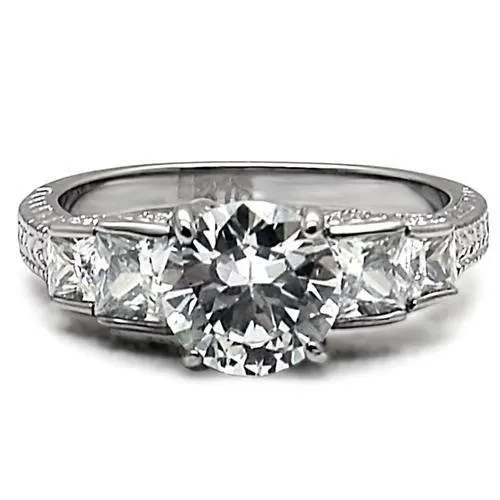 TK057 High polished no plating Stainless Steel Ring with AAA Grade CZ in Clear Alamode Rings