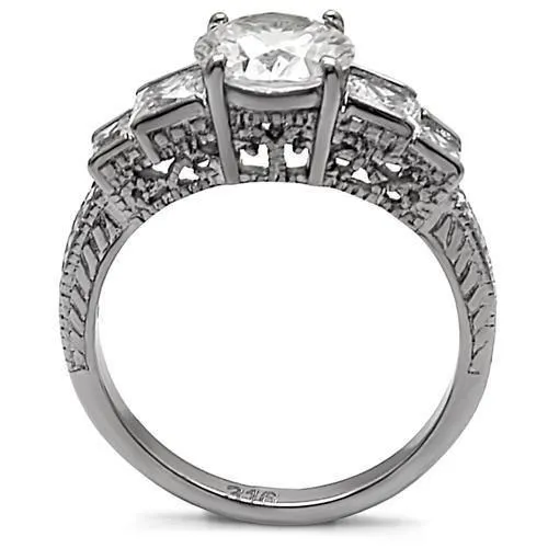 TK057 High polished no plating Stainless Steel Ring with AAA Grade CZ in Clear Alamode Rings