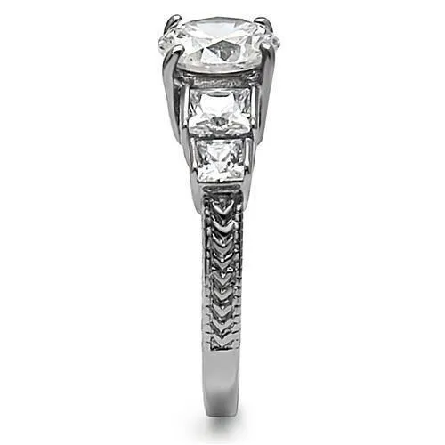 TK057 High polished no plating Stainless Steel Ring with AAA Grade CZ in Clear Alamode Rings