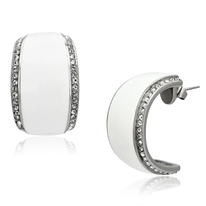 TK1046 High polished no plating Stainless Steel Earrings with Top Grade Crystal in Clear Alamode Earrings