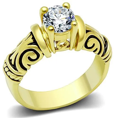 TK1377 IP GoldIon Plating Stainless Steel Ring with AAA Grade CZ in Clear Alamode Rings