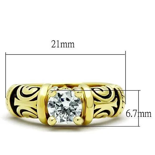 TK1377 IP GoldIon Plating Stainless Steel Ring with AAA Grade CZ in Clear Alamode Rings