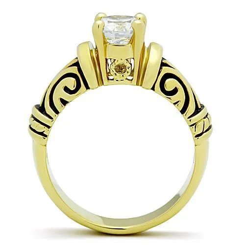 TK1377 IP GoldIon Plating Stainless Steel Ring with AAA Grade CZ in Clear Alamode Rings
