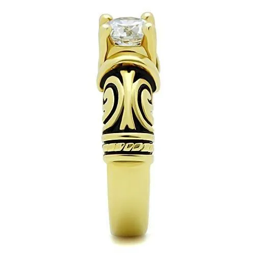 TK1377 IP GoldIon Plating Stainless Steel Ring with AAA Grade CZ in Clear Alamode Rings