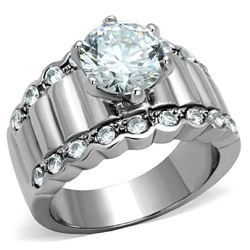 TK1524 High polished no plating Stainless Steel Ring with AAA Grade CZ in Clear Alamode Rings