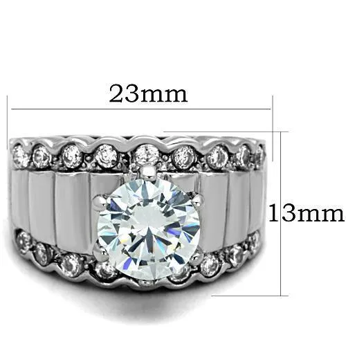 TK1524 High polished no plating Stainless Steel Ring with AAA Grade CZ in Clear Alamode Rings