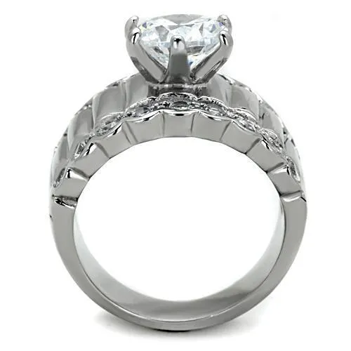 TK1524 High polished no plating Stainless Steel Ring with AAA Grade CZ in Clear Alamode Rings