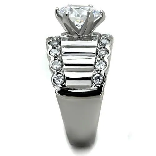 TK1524 High polished no plating Stainless Steel Ring with AAA Grade CZ in Clear Alamode Rings