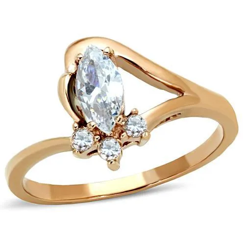 TK1590 IP Rose GoldIon Plating Stainless Steel Ring with AAA Grade CZ in Clear Alamode Rings