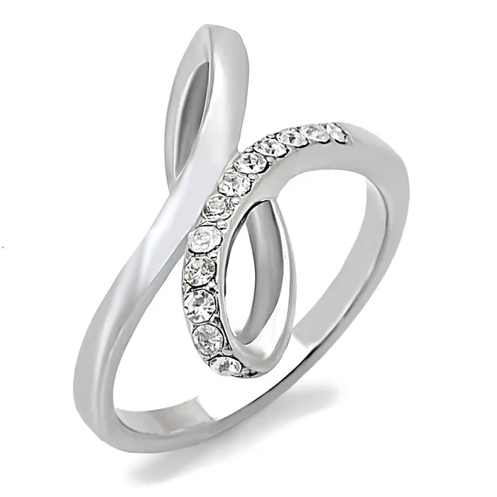 TK162 High polished no plating Stainless Steel Ring with Top Grade Crystal in Clear Alamode Rings