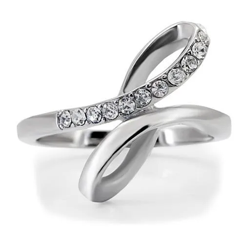 TK162 High polished no plating Stainless Steel Ring with Top Grade Crystal in Clear Alamode Rings