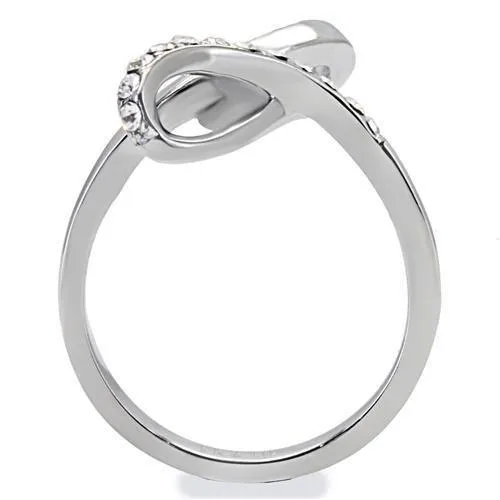 TK162 High polished no plating Stainless Steel Ring with Top Grade Crystal in Clear Alamode Rings