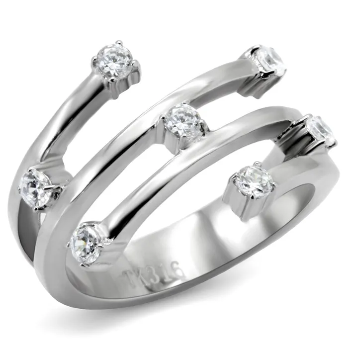 TK173 High polished no plating Stainless Steel Ring with Top Grade Crystal in Clear Alamode Rings