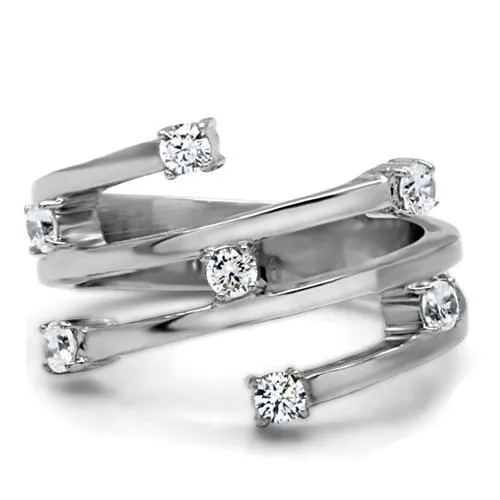 TK173 High polished no plating Stainless Steel Ring with Top Grade Crystal in Clear Alamode Rings