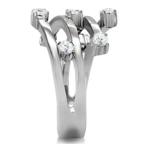 TK173 High polished no plating Stainless Steel Ring with Top Grade Crystal in Clear Alamode Rings