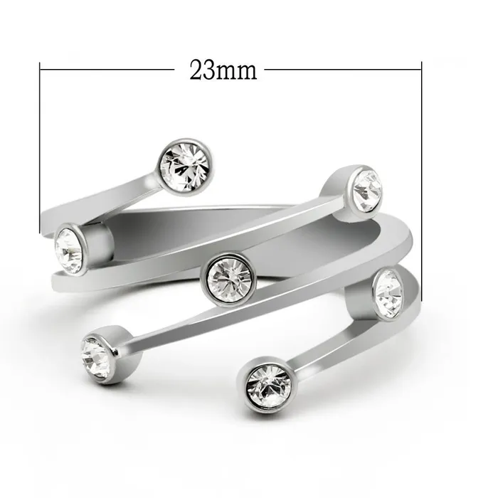 TK173 High polished no plating Stainless Steel Ring with Top Grade Crystal in Clear Alamode Rings