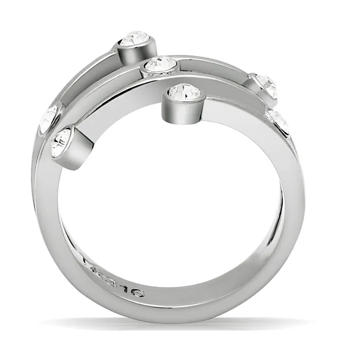 TK173 High polished no plating Stainless Steel Ring with Top Grade Crystal in Clear Alamode Rings