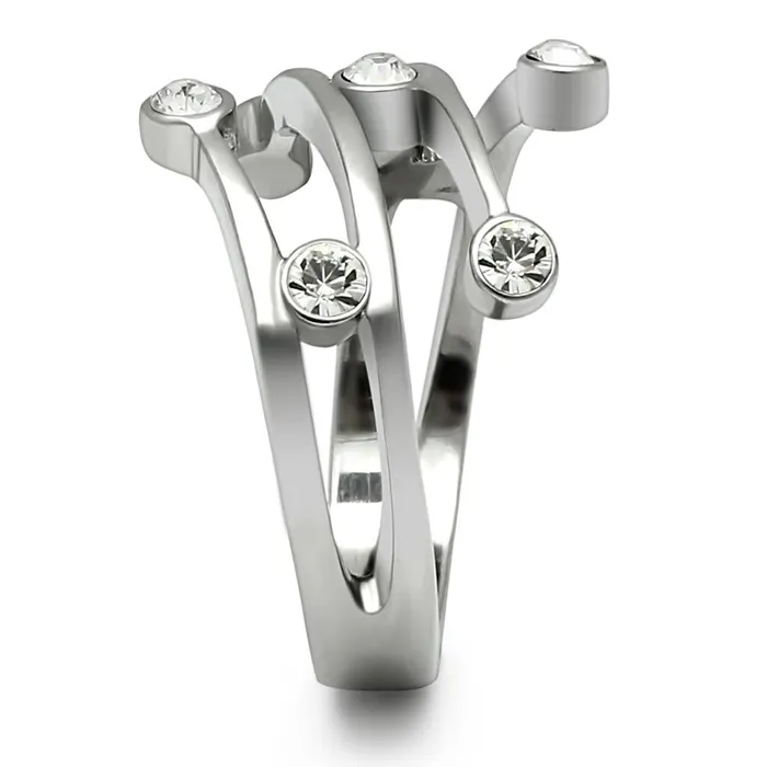 TK173 High polished no plating Stainless Steel Ring with Top Grade Crystal in Clear Alamode Rings