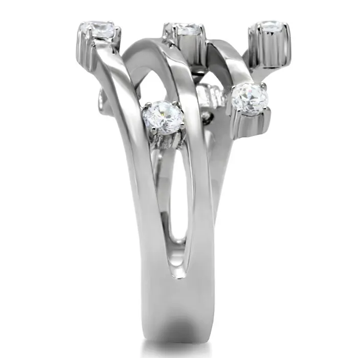 TK173 High polished no plating Stainless Steel Ring with Top Grade Crystal in Clear Alamode Rings