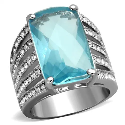 TK1826 High polished no plating Stainless Steel Ring with Synthetic Synthetic Glass in Sea Blue Alamode Rings