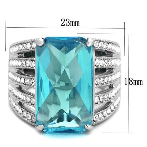TK1826 High polished no plating Stainless Steel Ring with Synthetic Synthetic Glass in Sea Blue Alamode Rings