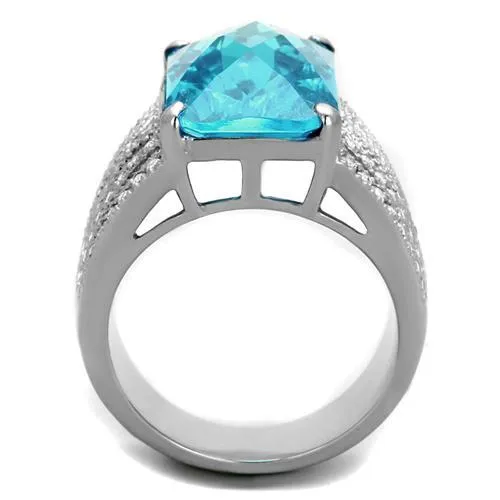 TK1826 High polished no plating Stainless Steel Ring with Synthetic Synthetic Glass in Sea Blue Alamode Rings