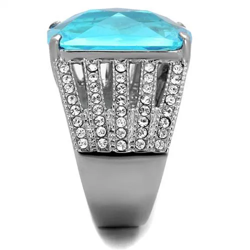 TK1826 High polished no plating Stainless Steel Ring with Synthetic Synthetic Glass in Sea Blue Alamode Rings
