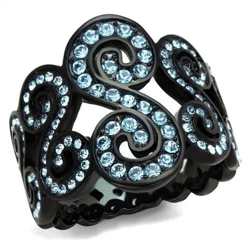 TK2018 IP BlackIon Plating Stainless Steel Ring with Top Grade Crystal in Sea Blue Alamode Rings