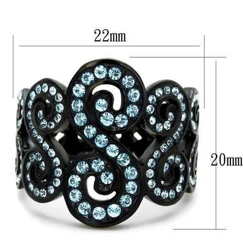 TK2018 IP BlackIon Plating Stainless Steel Ring with Top Grade Crystal in Sea Blue Alamode Rings