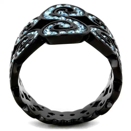 TK2018 IP BlackIon Plating Stainless Steel Ring with Top Grade Crystal in Sea Blue Alamode Rings