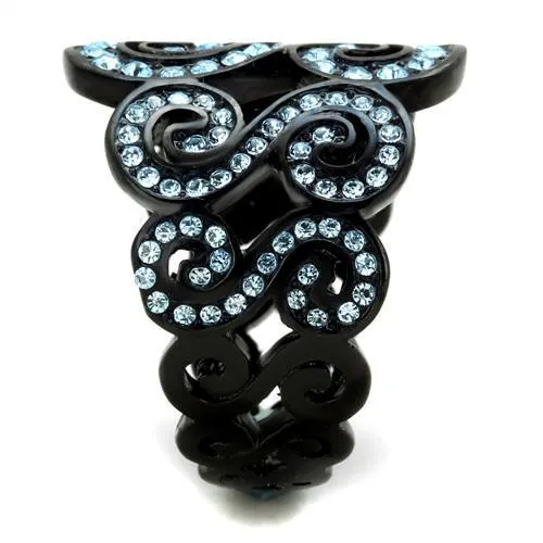 TK2018 IP BlackIon Plating Stainless Steel Ring with Top Grade Crystal in Sea Blue Alamode Rings
