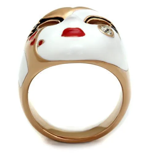 TK2143 IP Rose GoldIon Plating Stainless Steel Ring with Top Grade Crystal in Clear Alamode Rings