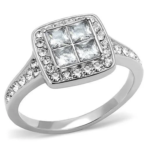 TK3137 High polished no plating Stainless Steel Ring with AAA Grade CZ in Clear Alamode Rings